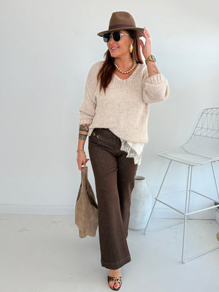 Alpaka Strickpullover in Beige. Verarbeitung mit Wolle und Alpaka für Damen in Onesize 36-42 - Levelone GmbH & Co. KG
