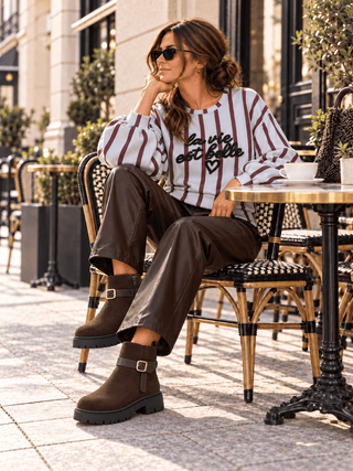 Sweater in Bordeaux/Blau mit Frottee-Print für Damen in Einheitsgröße 36-42 - Levelone GmbH & Co. KG