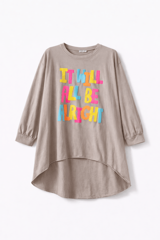 Langarmshirt in Beige mit Print vorne