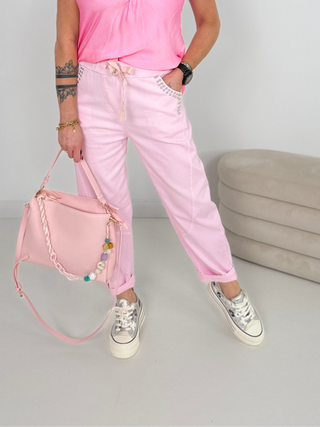 Stretch Jeanshose Rosa mit Applikationen