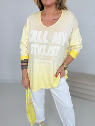 Langarmshirt in Gelb vorne mit Feinstrick