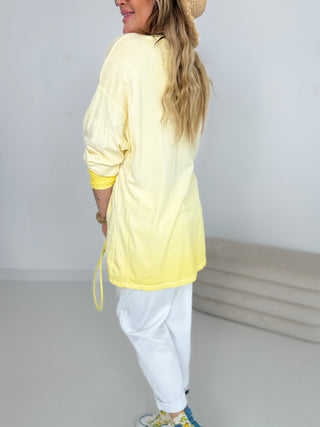 Langarmshirt in Gelb vorne mit Feinstrick