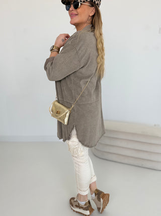 Cordhemd für Damen in Taupe mit Fransen