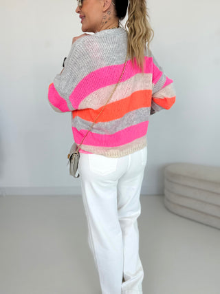 Strickcardigan in: grau-pink-orange