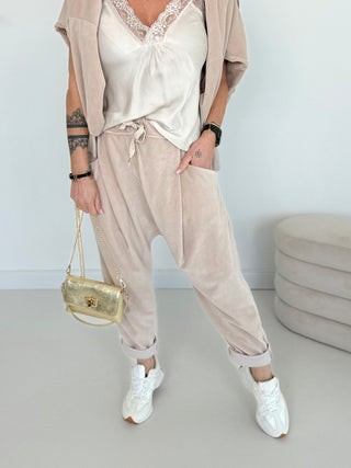 Baggyhose Nickistoff Beige