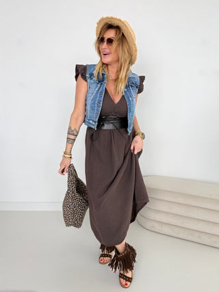 Musselin Kleid in Dunkelbraun